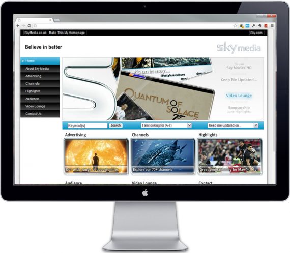Homepage screenshot of the old Sky Media website