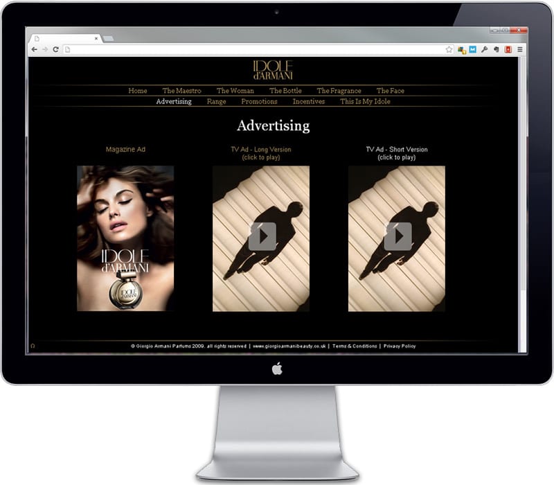 Idole d'Armani promotion page