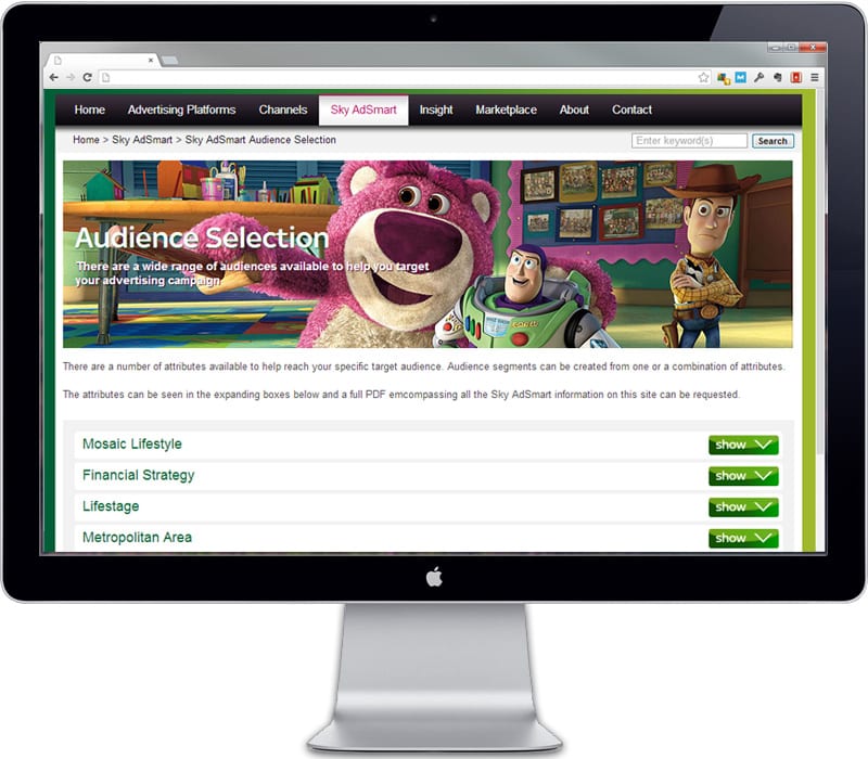 Sky AdSmart - Audience selection page