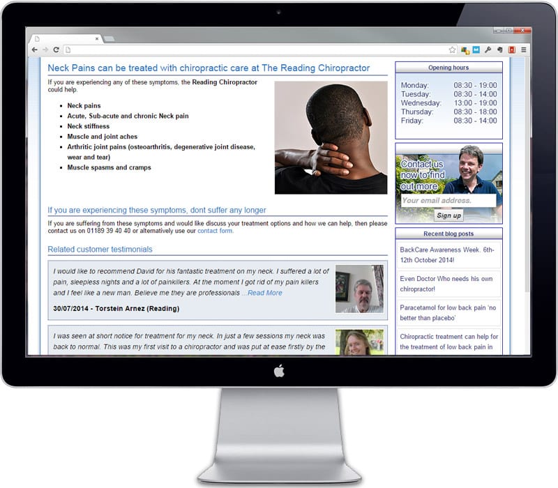 Reading Chiropractor Neck pain page
