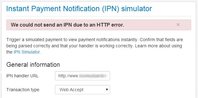 PayPal IPN Simulator screen